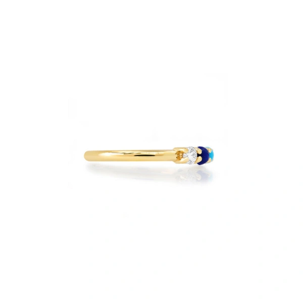 Jennifer Meyer 4 Prong Diamond, Turquoise, and Lapis Ring in 18K Yellow Gold | Fine Rings | Coveti
