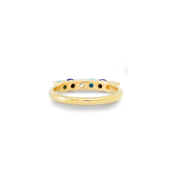 Jennifer Meyer 4 Prong Diamond, Turquoise, and Lapis Ring in 18K Yellow Gold | Fine Rings | Coveti
