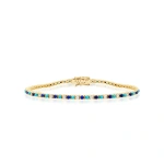 Jennifer Meyer 4 Prong Diamond, Turquoise, and Lapis Tennis Bracelet in 18K Yellow Gold | Fine Bracelets | Coveti