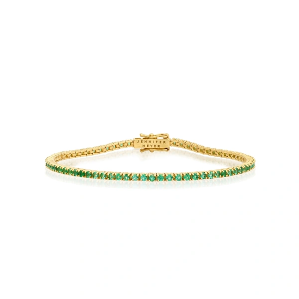 Jennifer Meyer 4 Prong Emerald Tennis Bracelet in 18K Yellow Gold | Fine Bracelets | Coveti