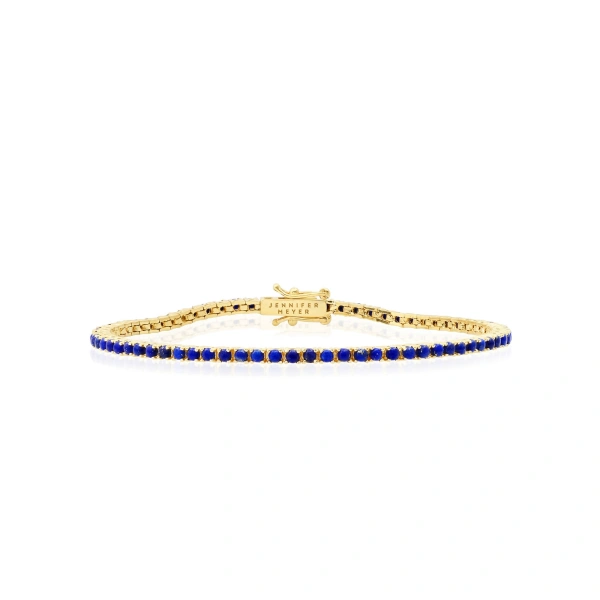 Jennifer Meyer 4 Prong Lapis Tennis Bracelet in 18K Yellow Gold | Fine Bracelets | Coveti