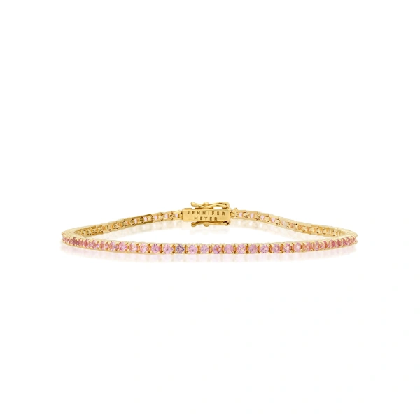 Jennifer Meyer 4 Prong Pink Sapphire Tennis Bracelet in 18K Yellow Gold | Fine Bracelets | Coveti