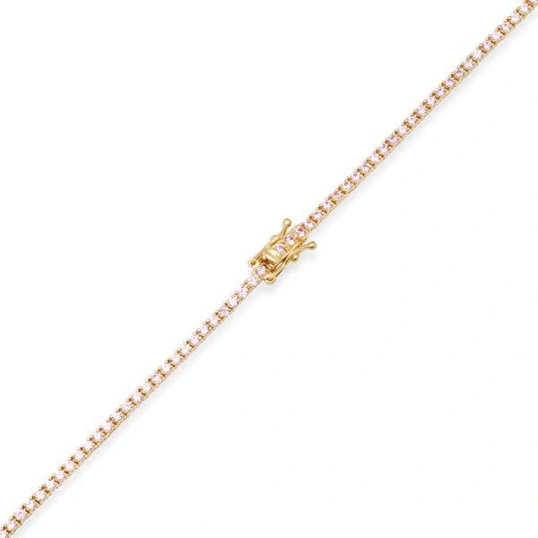 Jennifer Meyer 4 Prong Pink Sapphire Tennis Necklace with Large 4 Prong Diamond Accent in 18K Yellow Gold | Fine Necklaces | Coveti