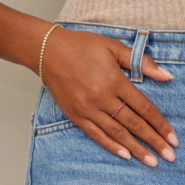 Jennifer Meyer 4 Prong Ruby Ring in 18K Yellow Gold | Fine Rings | Coveti