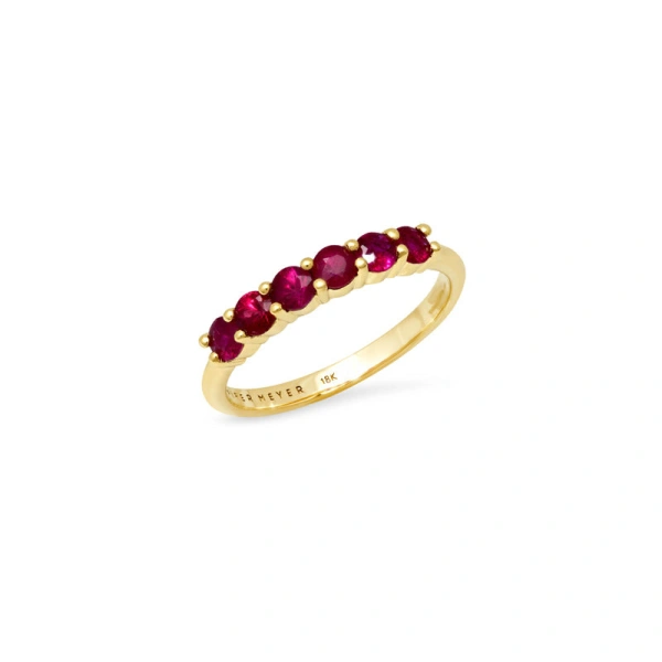 Jennifer Meyer 4 Prong Ruby Ring in 18K Yellow Gold | Fine Rings | Coveti