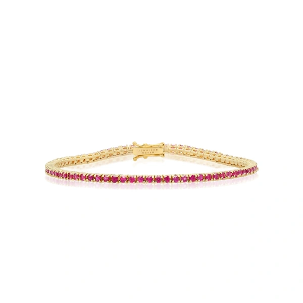 Jennifer Meyer 4 Prong Ruby Tennis Bracelet in 18K Yellow Gold | Fine Bracelets | Coveti