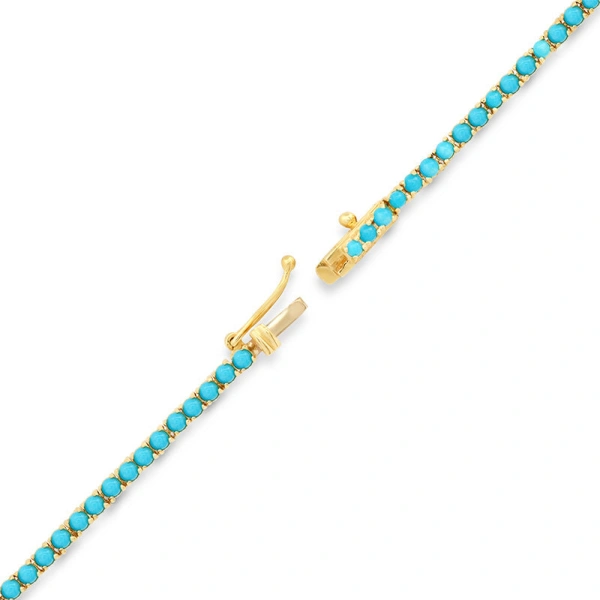 Jennifer Meyer 4 Prong Turquoise Cross Bar Tennis Necklace in 18K Yellow Gold | Fine Necklaces | Coveti