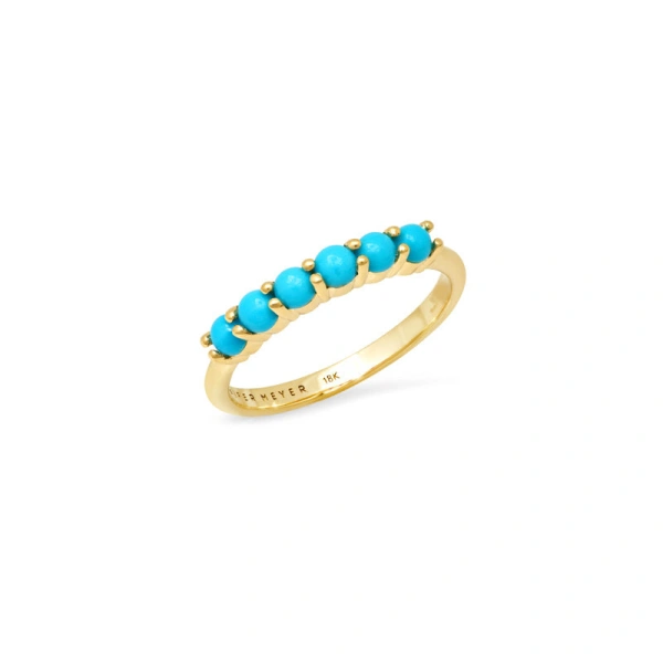 Jennifer Meyer 4 Prong Turquoise Ring in 18K Yellow Gold | Fine Rings | Coveti