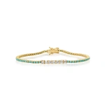 Jennifer Meyer 4 Prong Turquoise Tennis Bracelet with Large Diamond Accent in 18K Yellow Gold | Fine Bracelets | Coveti