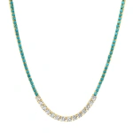 Jennifer Meyer 4 Prong Turquoise Tennis Necklace with Large 4 Prong Diamond Accent in 18K Yellow Gold | Fine Necklaces | Coveti