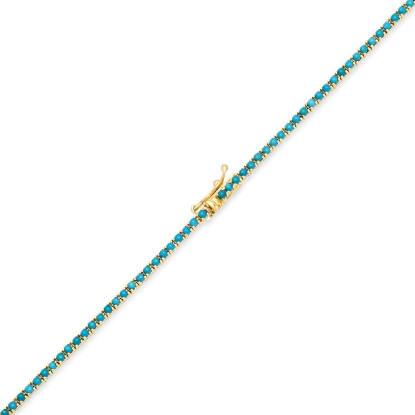 Jennifer Meyer 4 Prong Turquoise Tennis Necklace with Large 4 Prong Diamond Accent in 18K Yellow Gold | Fine Necklaces | Coveti