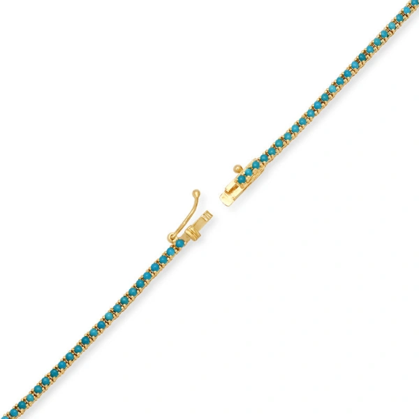 Jennifer Meyer 4 Prong Turquoise Tennis Necklace with Large 4 Prong Diamond Accent in 18K Yellow Gold | Fine Necklaces | Coveti