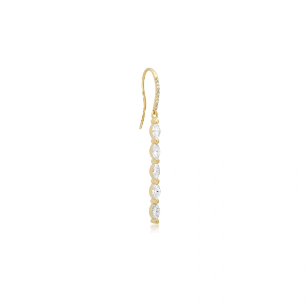 Jennifer Meyer 5 Diamond Marquise Drop Earrings in 18K Yellow Gold | Fine Earrings | Coveti