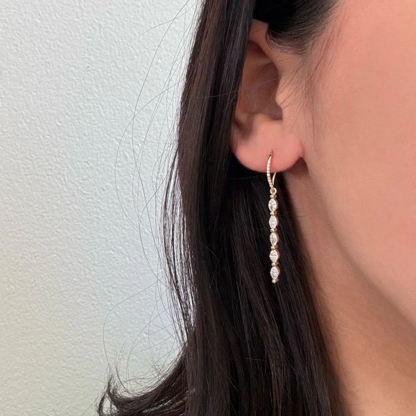 Jennifer Meyer 5 Diamond Marquise Drop Earrings in 18K Yellow Gold | Fine Earrings | Coveti
