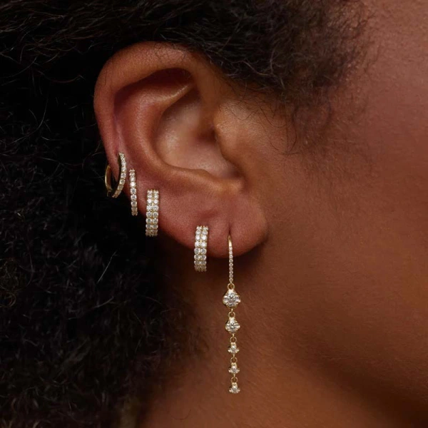 Jennifer Meyer 5 Graduated Illusion Set Diamond Earrings in 18K Yellow Gold | Fine Earrings | Coveti