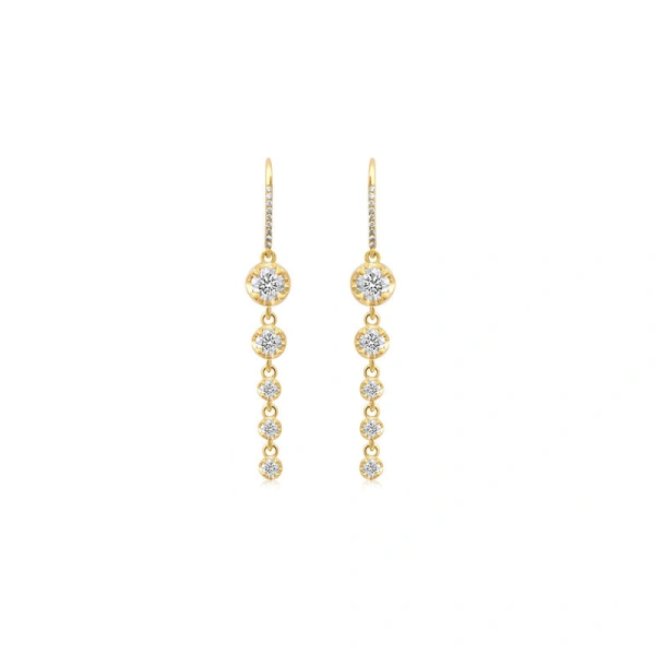 Jennifer Meyer 5 Graduated Illusion Set Diamond Earrings in 18K Yellow Gold | Fine Earrings | Coveti