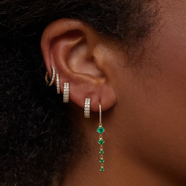 Jennifer Meyer 5 Graduated Illusion Set Emerald Earrings in 18K Yellow Gold | Fine Earrings | Coveti