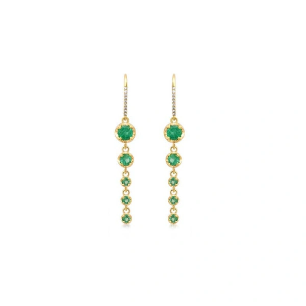 Jennifer Meyer 5 Graduated Illusion Set Emerald Earrings in 18K Yellow Gold | Fine Earrings | Coveti