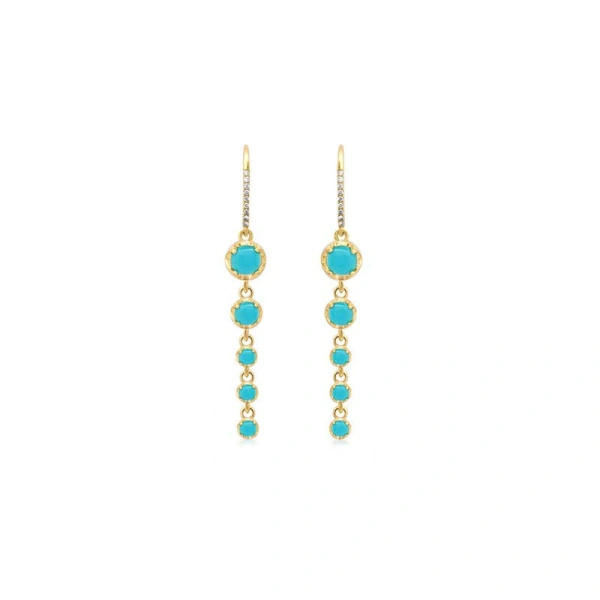Jennifer Meyer 5 Graduated Illusion Set Turquoise Earrings in 18K Yellow Gold | Fine Earrings | Coveti