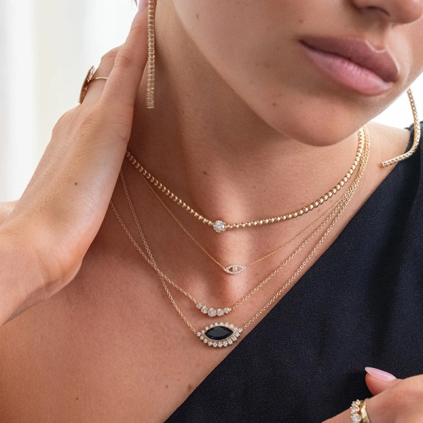 Jennifer Meyer 5 Illusion Set Diamond Necklace in 18K Yellow Gold | Fine Necklaces | Coveti