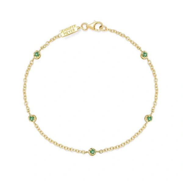 Jennifer Meyer 5 Illusion Set Emerald Accent Bracelet in 18K Yellow Gold | Fine Bracelets | Coveti