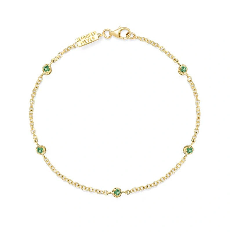 Jennifer Meyer 5 Illusion Set Emerald Accent Bracelet in 18K Yellow Gold Jennifer Meyer 5 Illusion Set Emerald Accent Bracelet in 18K Yellow Gold | Fine Bracelets | Coveti
