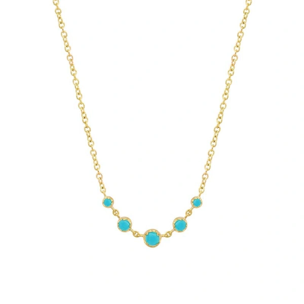 Jennifer Meyer 5 Illusion Set Graduated Turquoise Accent Necklace in 18K Yellow Gold | Fine Necklaces | Coveti