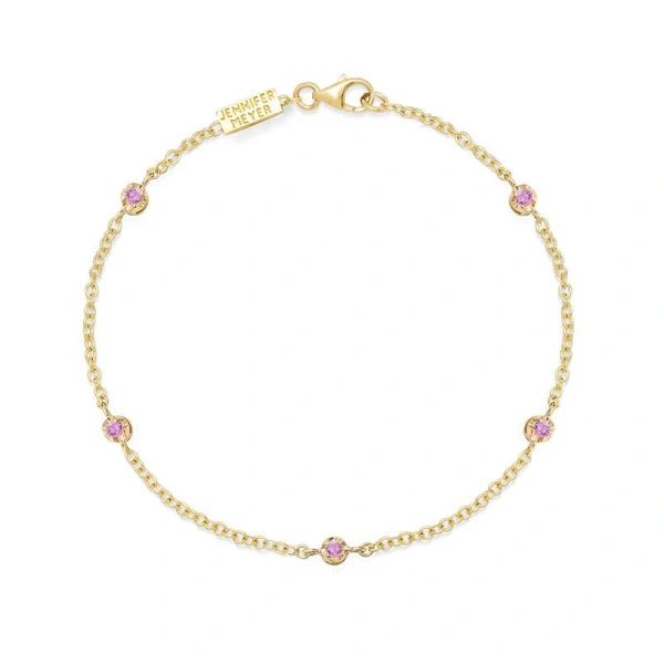 Jennifer Meyer 5 Illusion Set Pink Sapphire Accent Bracelet in 18K Yellow Gold | Fine Bracelets | Coveti