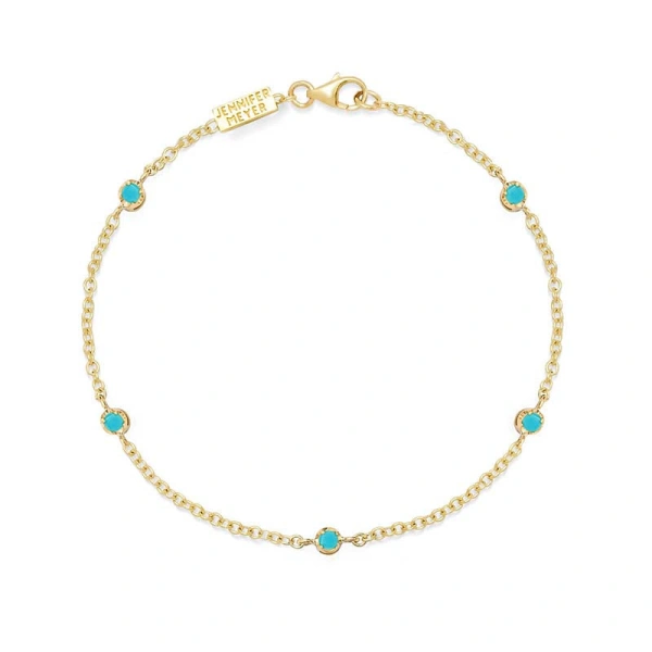 Jennifer Meyer 5 Illusion Set Turquoise Accent Bracelet in 18K Yellow Gold | Fine Bracelets | Coveti