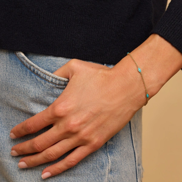 Jennifer Meyer 5 Turquoise Marquise Bracelet in 18K Yellow Gold | Fine Bracelets | Coveti
