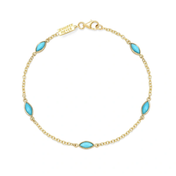 Jennifer Meyer 5 Turquoise Marquise Bracelet in 18K Yellow Gold | Fine Bracelets | Coveti