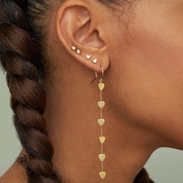 Jennifer Meyer 6 Heart By The Inch Earrings in 18K Yellow Gold | Fine Earrings | Coveti