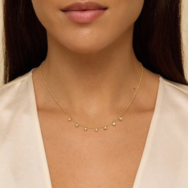 Jennifer Meyer 7 Diamond Illusion Set Dangle Necklace in 18K Yellow Gold | Fine Necklaces | Coveti