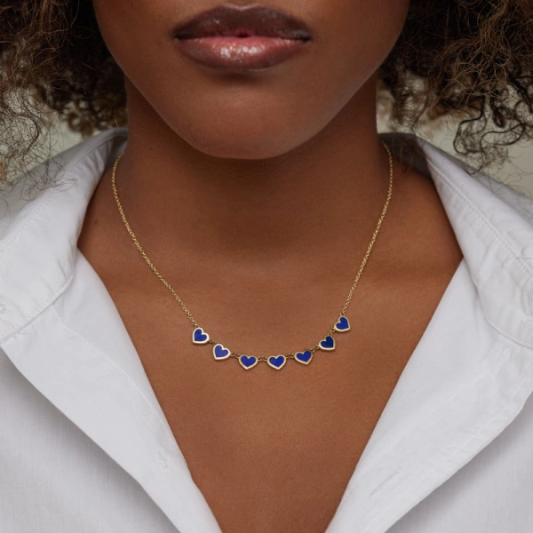 Jennifer Meyer 7 Extra Small Lapis Heart Necklace in 18K Yellow Gold | Fine Necklaces | Coveti