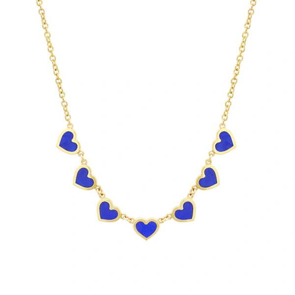 Jennifer Meyer 7 Extra Small Lapis Heart Necklace in 18K Yellow Gold | Fine Necklaces | Coveti