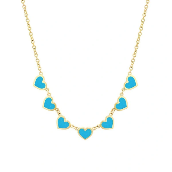Jennifer Meyer 7 Extra Small Turquoise Heart Necklace in 18K Yellow Gold | Fine Necklaces | Coveti