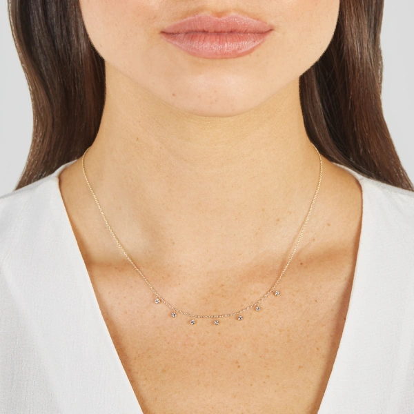 Jennifer Meyer 7 Mini Diamond Bezel Dangle Necklace in 18K Yellow Gold | Fine Necklaces | Coveti