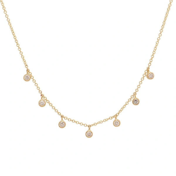 7 Mini Diamond Bezel Dangle Necklace in 18K Yellow Gold