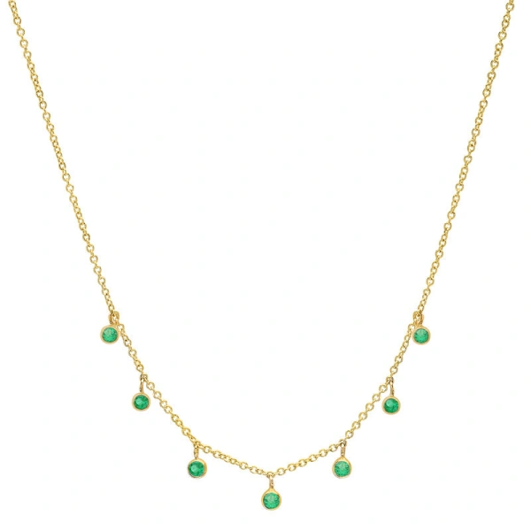Jennifer Meyer 7 Mini Emerald Bezel Dangle Necklace in 18K Yellow Gold | Fine Necklaces | Coveti