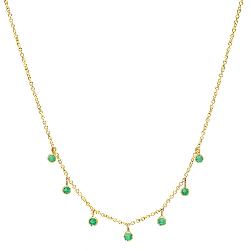 Jennifer Meyer 7 Mini Emerald Bezel Dangle Necklace in 18K Yellow Gold Jennifer Meyer 7 Mini Emerald Bezel Dangle Necklace in 18K Yellow Gold | Fine Necklaces | Coveti