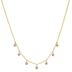 Jennifer Meyer 7 Mini Pink Sapphire Bezel Dangle Necklace in 18K Yellow Gold | Fine Necklaces | Coveti