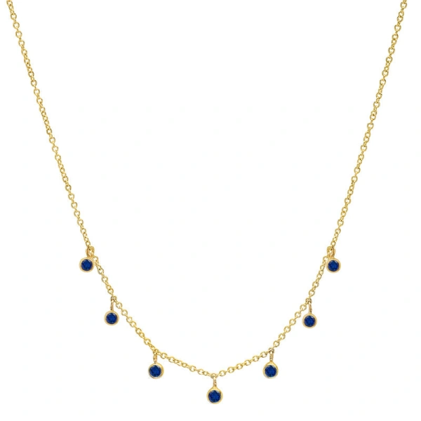 Jennifer Meyer 7 Mini Sapphire Bezel Dangle Necklace in 18K Yellow Gold | Fine Necklaces | Coveti