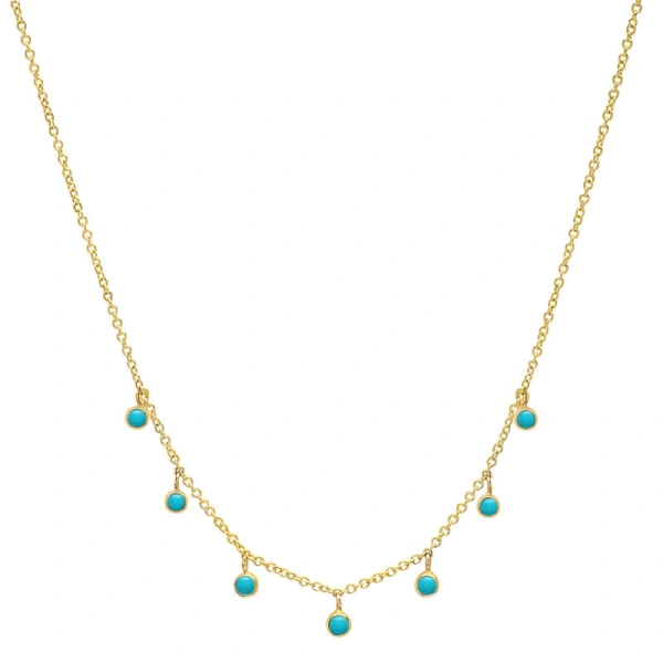 7 Mini Turquoise Bezel Dangle Necklace in 18K Yellow Gold