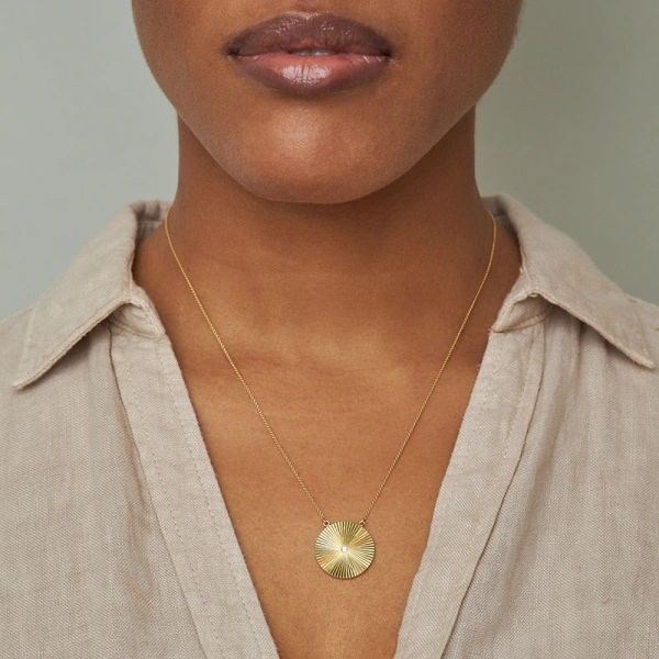 Jennifer Meyer 70's Disc Necklace with Diamond Accent in 18K Yellow Gold | Fine Necklaces | Coveti