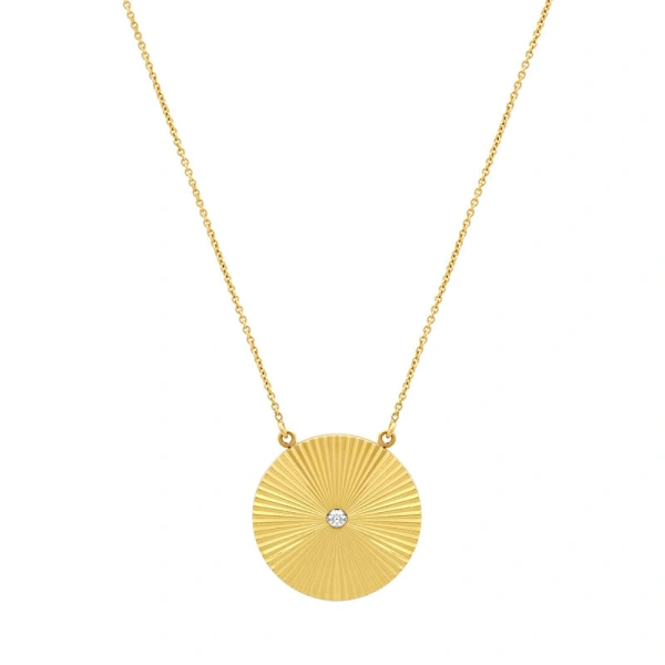 Jennifer Meyer 70's Disc Necklace with Diamond Accent in 18K Yellow Gold | Fine Necklaces | Coveti