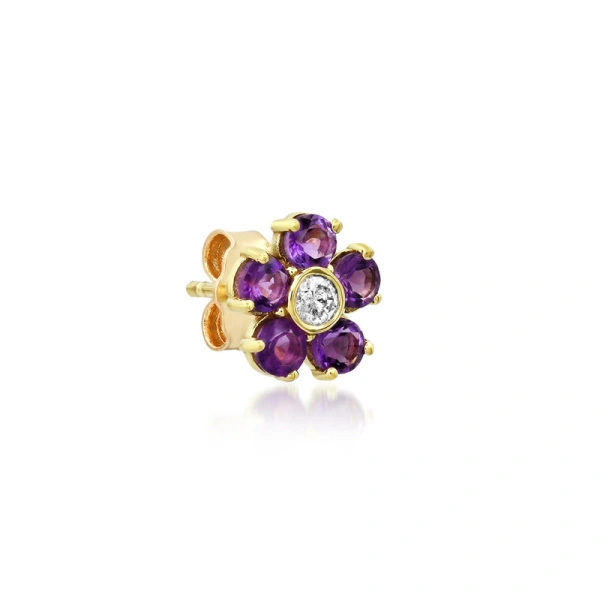 Jennifer Meyer Amethyst Flower Studs with Diamond Center in 18K Yellow Gold | Fine Earrings | Coveti