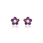 Jennifer Meyer Amethyst Flower Studs with Diamond Center in 18K Yellow Gold | Fine Earrings | Coveti