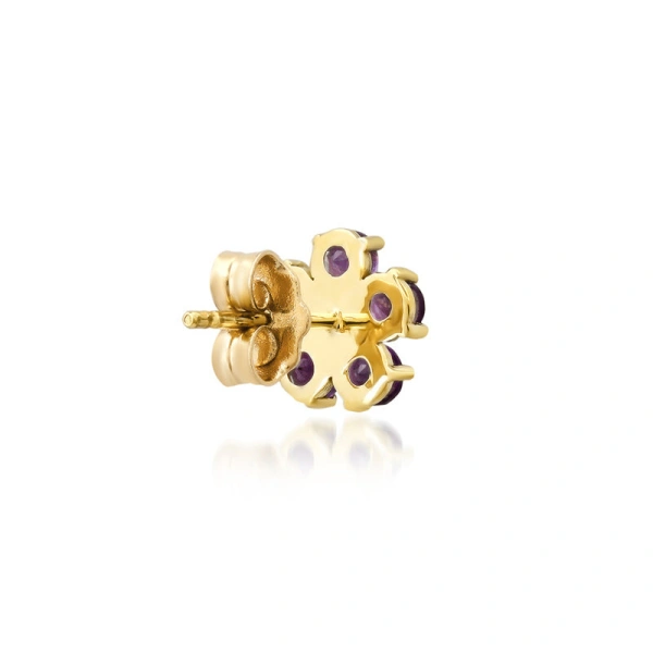 Jennifer Meyer Amethyst Flower Studs with Diamond Center in 18K Yellow Gold | Fine Earrings | Coveti