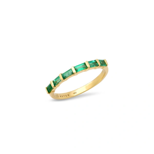 Jennifer Meyer Baguette Cut Emerald Ring in 18K Yellow Gold | Fine Rings | Coveti