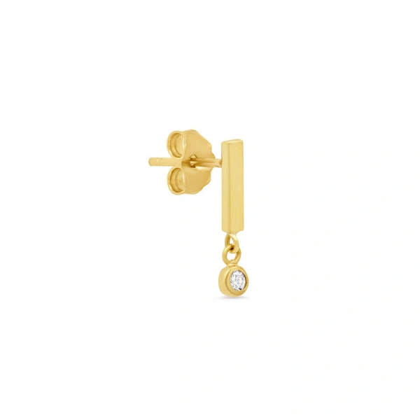 Jennifer Meyer Bar Studs with Diamond Bezel Drop in 18K Yellow Gold | Fine Earrings | Coveti